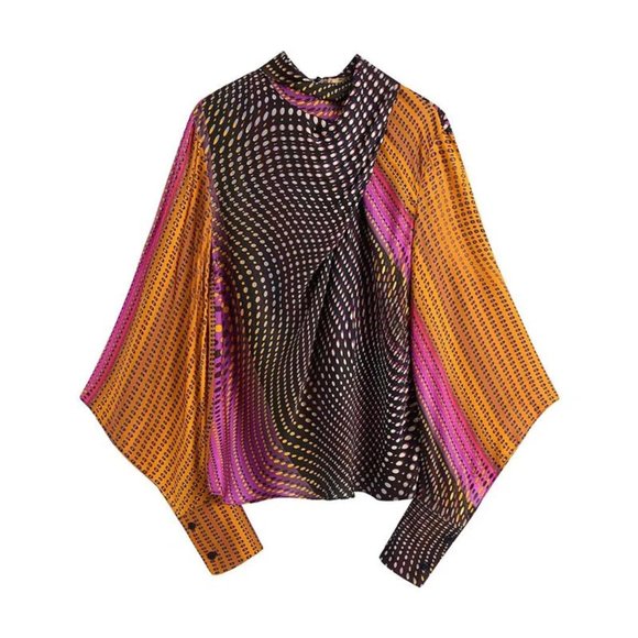 New Print Casual Long Sleeve Blouse and Loose Skirt